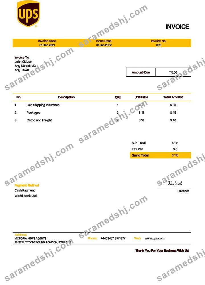 USA UPS invoice template